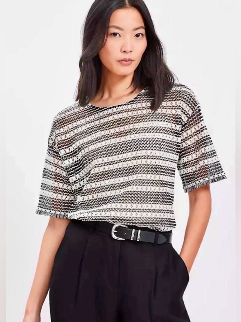 LOFT Textured Knit Striped Top Medium NWOT